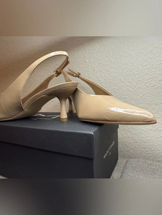 Marc Fisher Neutral Slingback Pointed Kitten Heels, Size 7 - Picture 6 of 16